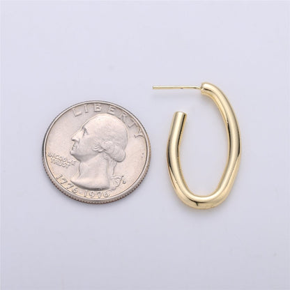24K Gold Filled 30mm Abstract Band Oblong J-Shaped Hoop Earrings | K232