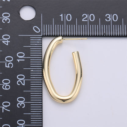 24K Gold Filled 30mm Abstract Band Oblong J-Shaped Hoop Earrings | K232