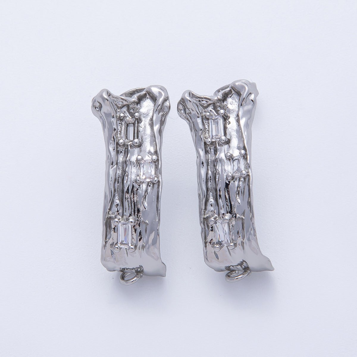 24K Gold Filled 30mm Baguette CZ Hammered Tube Drop Stud Earrings in Gold &amp; Silver | Z1668