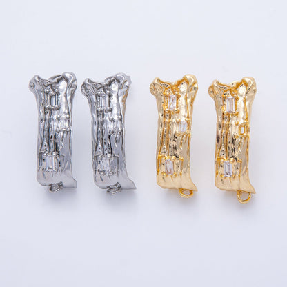 24K Gold Filled 30mm Baguette CZ Hammered Tube Drop Stud Earrings in Gold &amp; Silver | Z1668