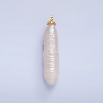 24K Gold Filled 30mm Biwa White Freshwater Pearl Charm | P1939