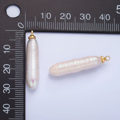 24K Gold Filled 30mm Biwa White Freshwater Pearl Charm | P1939