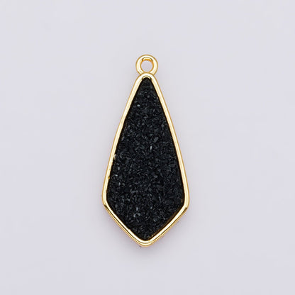 24K Gold Filled 30mm Black, Blue, Purple Glitter Druzy Rhombus Geometric Charm | E00438