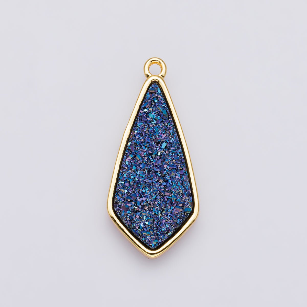 24K Gold Filled 30mm Black, Blue, Purple Glitter Druzy Rhombus Geometric Charm | E00438