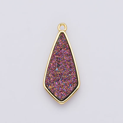 24K Gold Filled 30mm Black, Blue, Purple Glitter Druzy Rhombus Geometric Charm | E00438