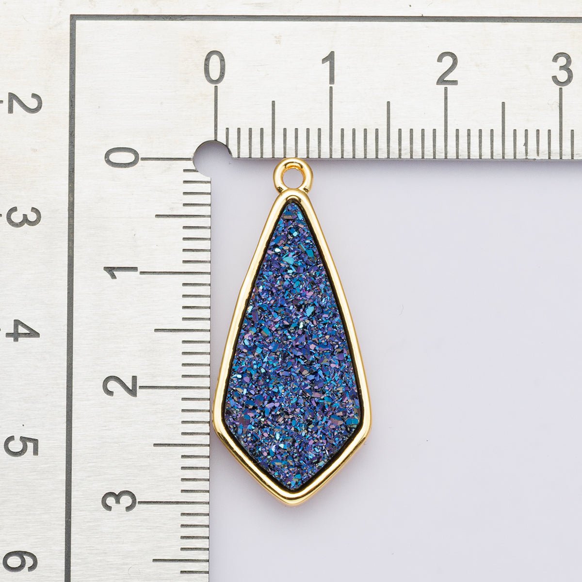 24K Gold Filled 30mm Black, Blue, Purple Glitter Druzy Rhombus Geometric Charm | E00438