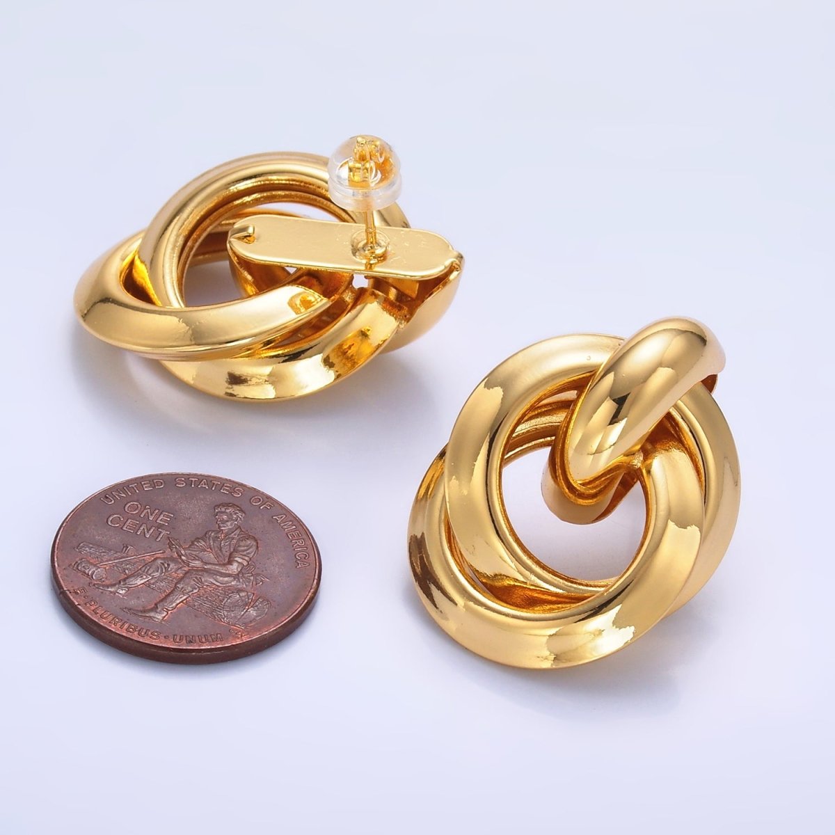 24K Gold Filled 30mm Circular Doorknocker Drop Stud Earrings in Gold &amp; Silver | Q530 Q526