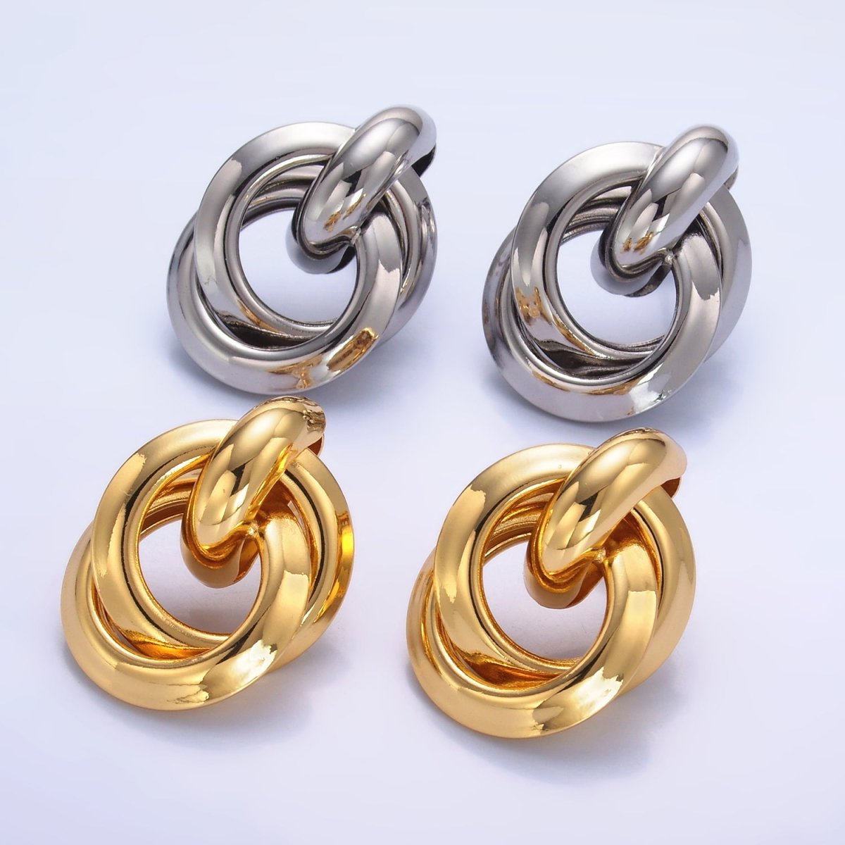 24K Gold Filled 30mm Circular Doorknocker Drop Stud Earrings in Gold &amp; Silver | Q530 Q526