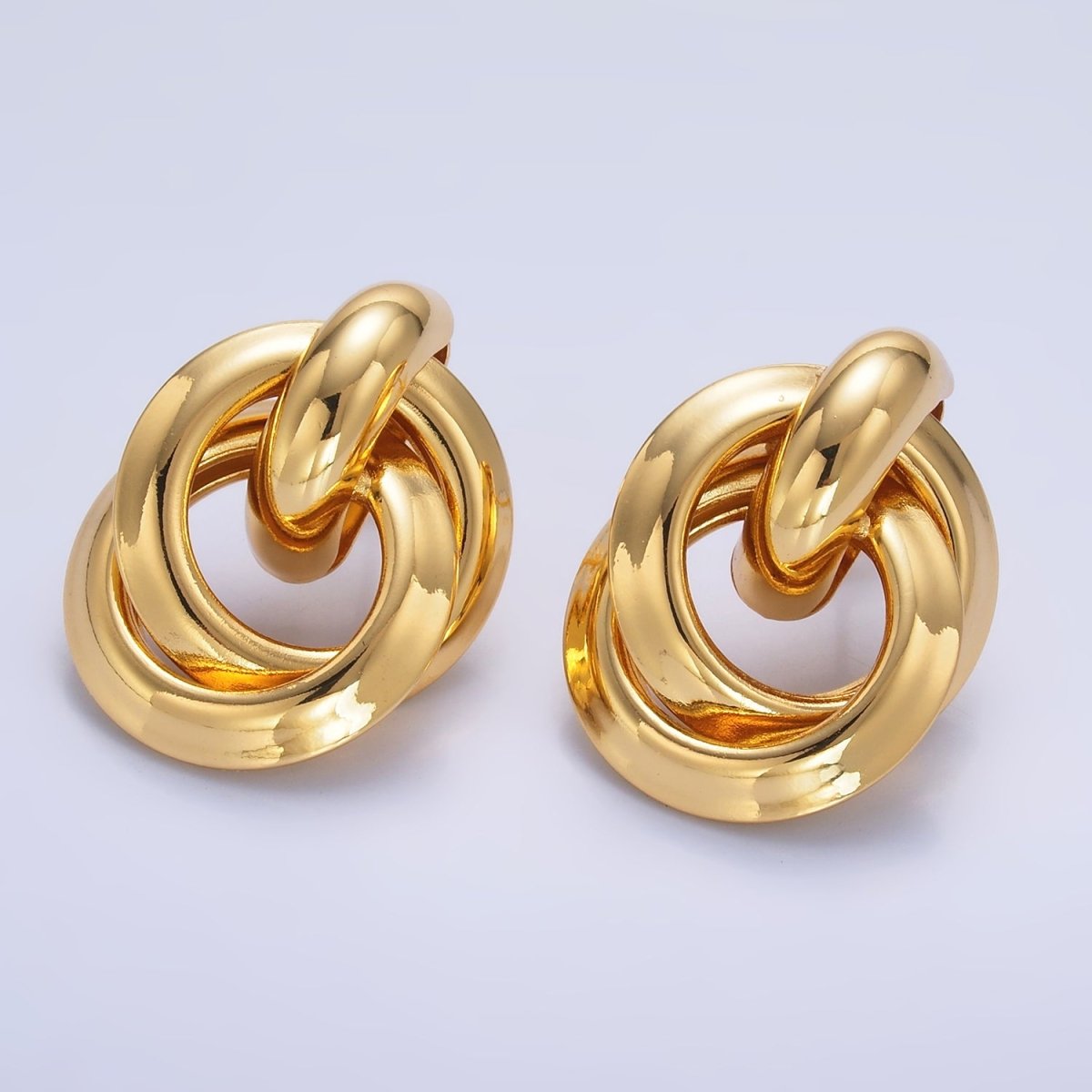 24K Gold Filled 30mm Circular Doorknocker Drop Stud Earrings in Gold &amp; Silver | Q530 Q526