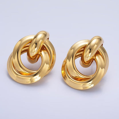 24K Gold Filled 30mm Circular Doorknocker Drop Stud Earrings in Gold &amp; Silver | Q530 Q526