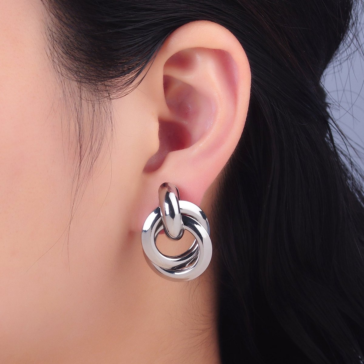 24K Gold Filled 30mm Circular Doorknocker Drop Stud Earrings in Gold &amp; Silver | Q530 Q526