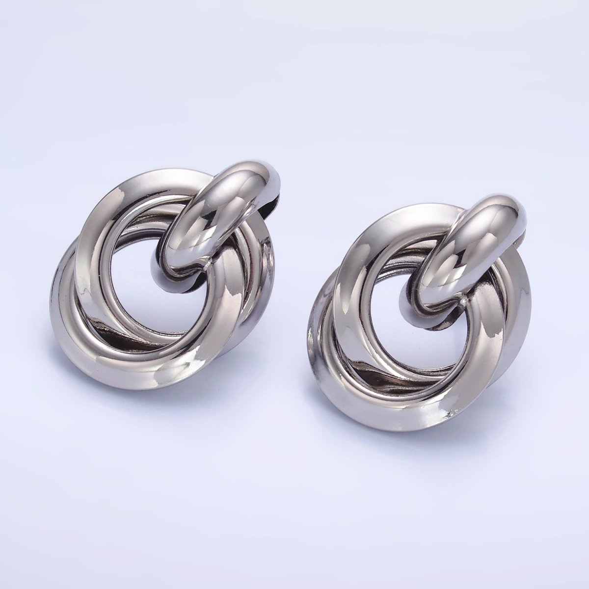 24K Gold Filled 30mm Circular Doorknocker Drop Stud Earrings in Gold &amp; Silver | Q530 Q526