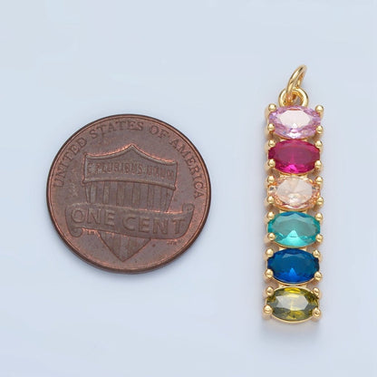 24K Gold Filled 30mm Clear, Multicolor CZ Oval Linear Charm | M047 M046