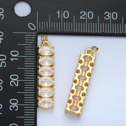 24K Gold Filled 30mm Clear, Multicolor CZ Oval Linear Charm | M047 M046