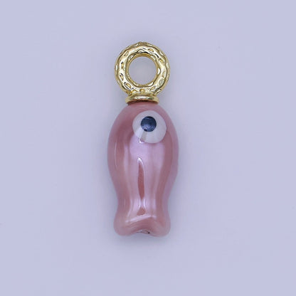 24K Gold Filled 30mm Enamel Fish Sea Animal Ceramic Drop Charm | X794 - X801
