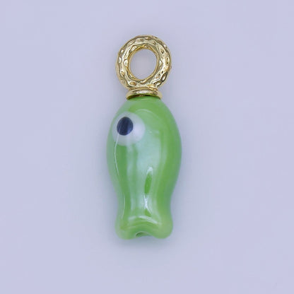 24K Gold Filled 30mm Enamel Fish Sea Animal Ceramic Drop Charm | X794 - X801
