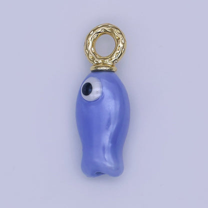 24K Gold Filled 30mm Enamel Fish Sea Animal Ceramic Drop Charm | X794 - X801