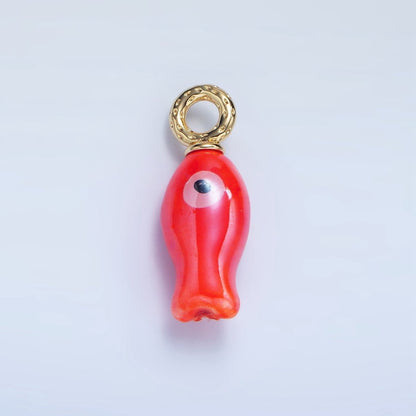 24K Gold Filled 30mm Enamel Fish Sea Animal Ceramic Drop Charm | X794 - X801