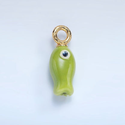 24K Gold Filled 30mm Enamel Fish Sea Animal Ceramic Drop Charm | X794 - X801