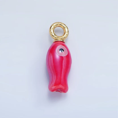 24K Gold Filled 30mm Enamel Fish Sea Animal Ceramic Drop Charm | X794 - X801