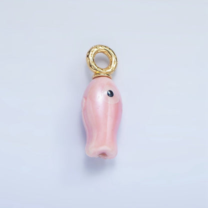 24K Gold Filled 30mm Enamel Fish Sea Animal Ceramic Drop Charm | X794 - X801