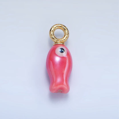 24K Gold Filled 30mm Enamel Fish Sea Animal Ceramic Drop Charm | X794 - X801
