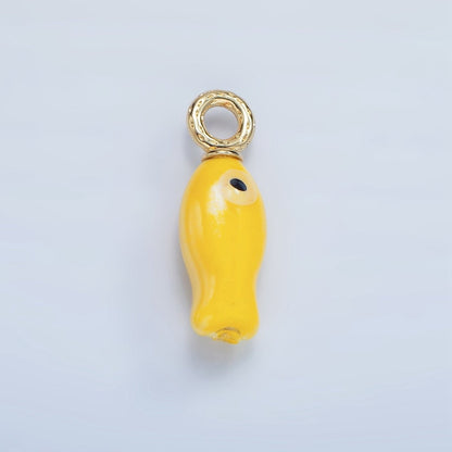 24K Gold Filled 30mm Enamel Fish Sea Animal Ceramic Drop Charm | X794 - X801