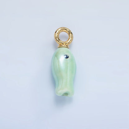 24K Gold Filled 30mm Enamel Fish Sea Animal Ceramic Drop Charm | X794 - X801