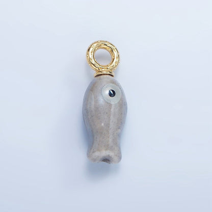 24K Gold Filled 30mm Enamel Fish Sea Animal Ceramic Drop Charm | X794 - X801