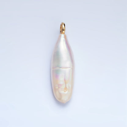 24K Gold Filled 30mm Freshwater Pearl Biwa Teardrop Charm | P1898