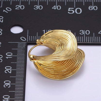 24K Gold Filled 30mm Line-Textured Curved Latch Hoop Earrings | P523