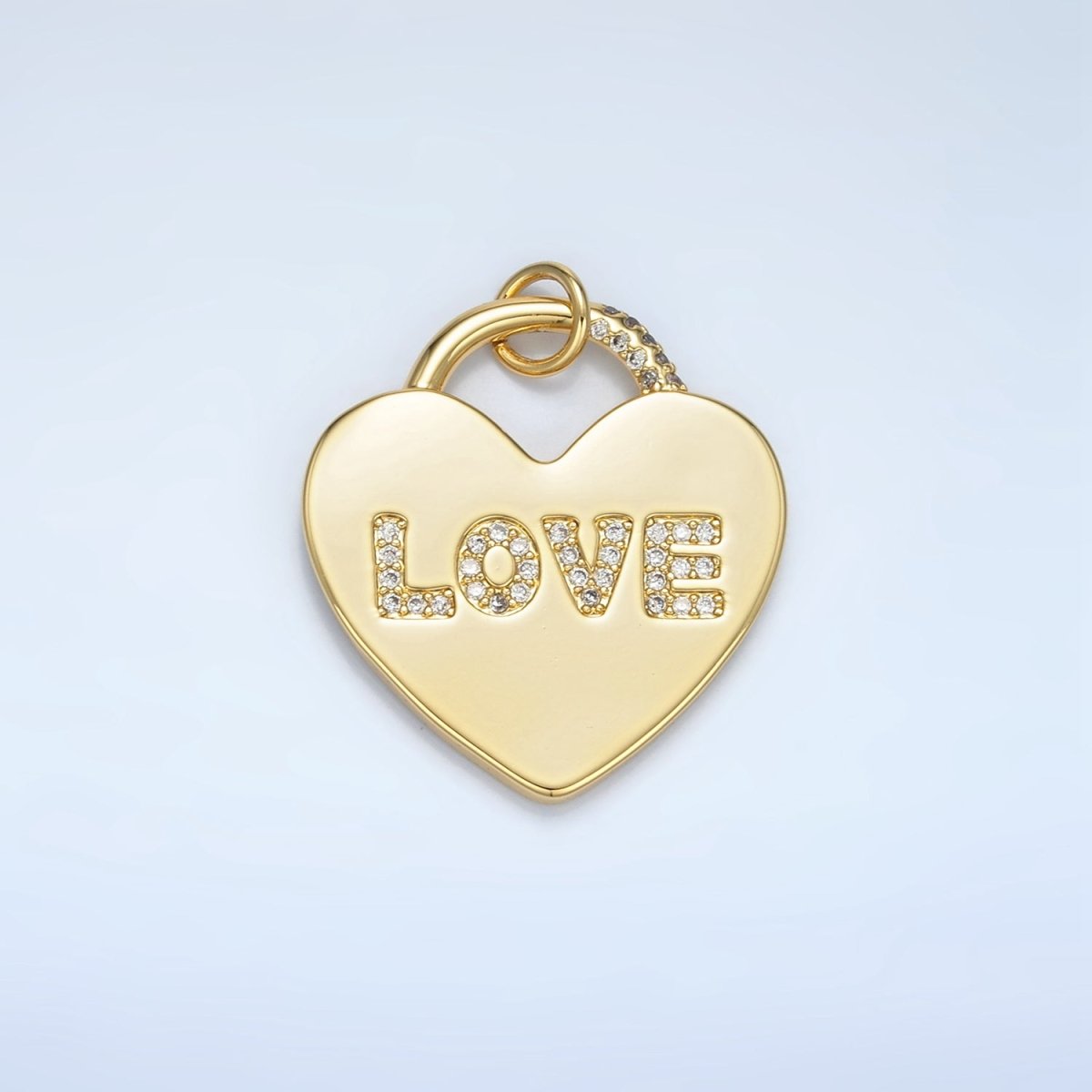 24K Gold Filled 30mm "LOVE" Micro Paved CZ Heart Padlock Charm in Gold &amp; Silver | N743