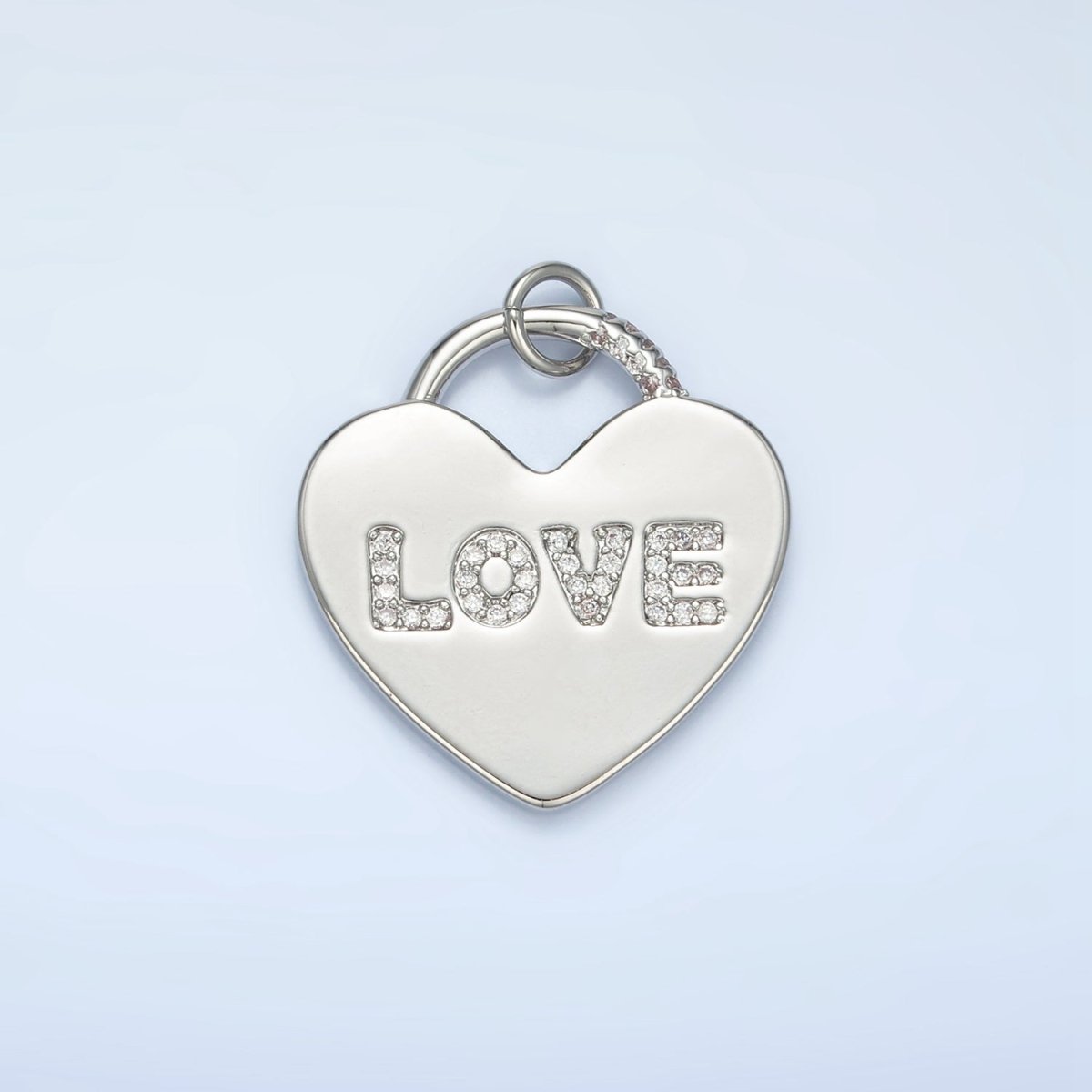 24K Gold Filled 30mm "LOVE" Micro Paved CZ Heart Padlock Charm in Gold &amp; Silver | N743