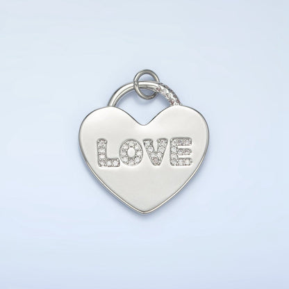 24K Gold Filled 30mm "LOVE" Micro Paved CZ Heart Padlock Charm in Gold &amp; Silver | N743