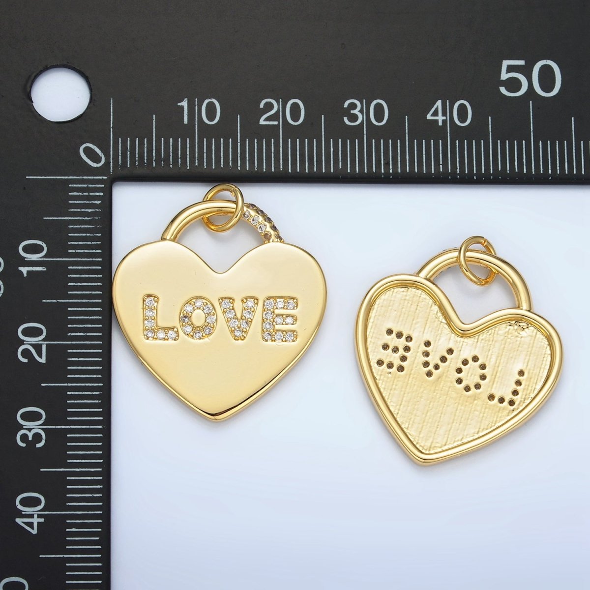 24K Gold Filled 30mm "LOVE" Micro Paved CZ Heart Padlock Charm in Gold &amp; Silver | N743