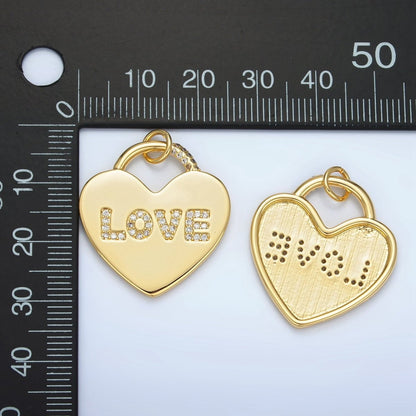 24K Gold Filled 30mm "LOVE" Micro Paved CZ Heart Padlock Charm in Gold &amp; Silver | N743