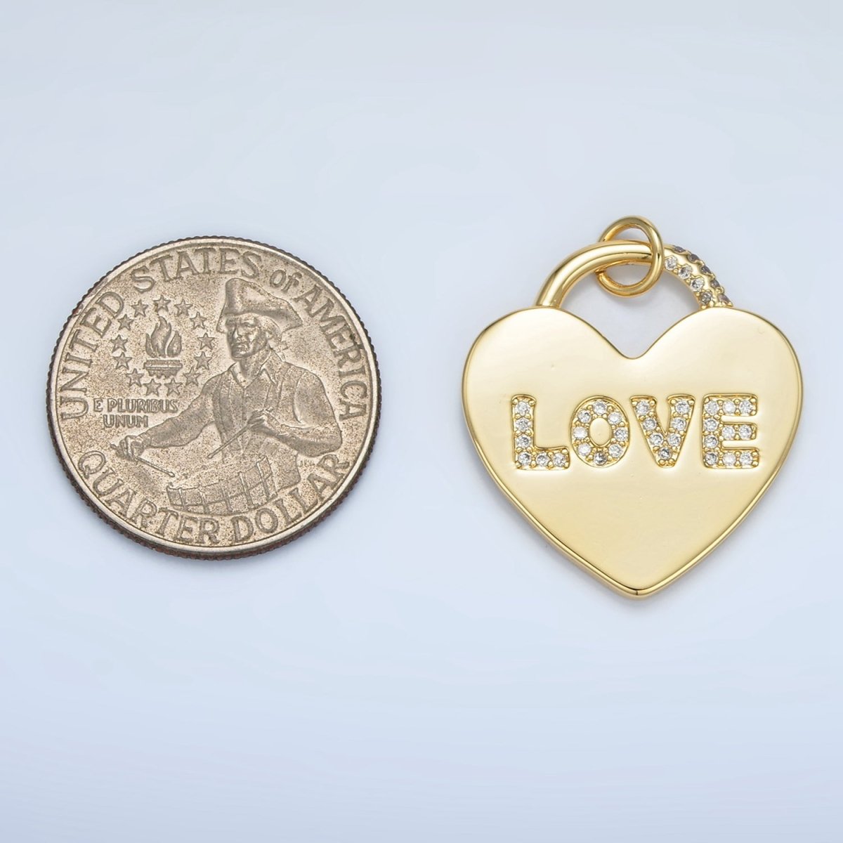 24K Gold Filled 30mm "LOVE" Micro Paved CZ Heart Padlock Charm in Gold &amp; Silver | N743