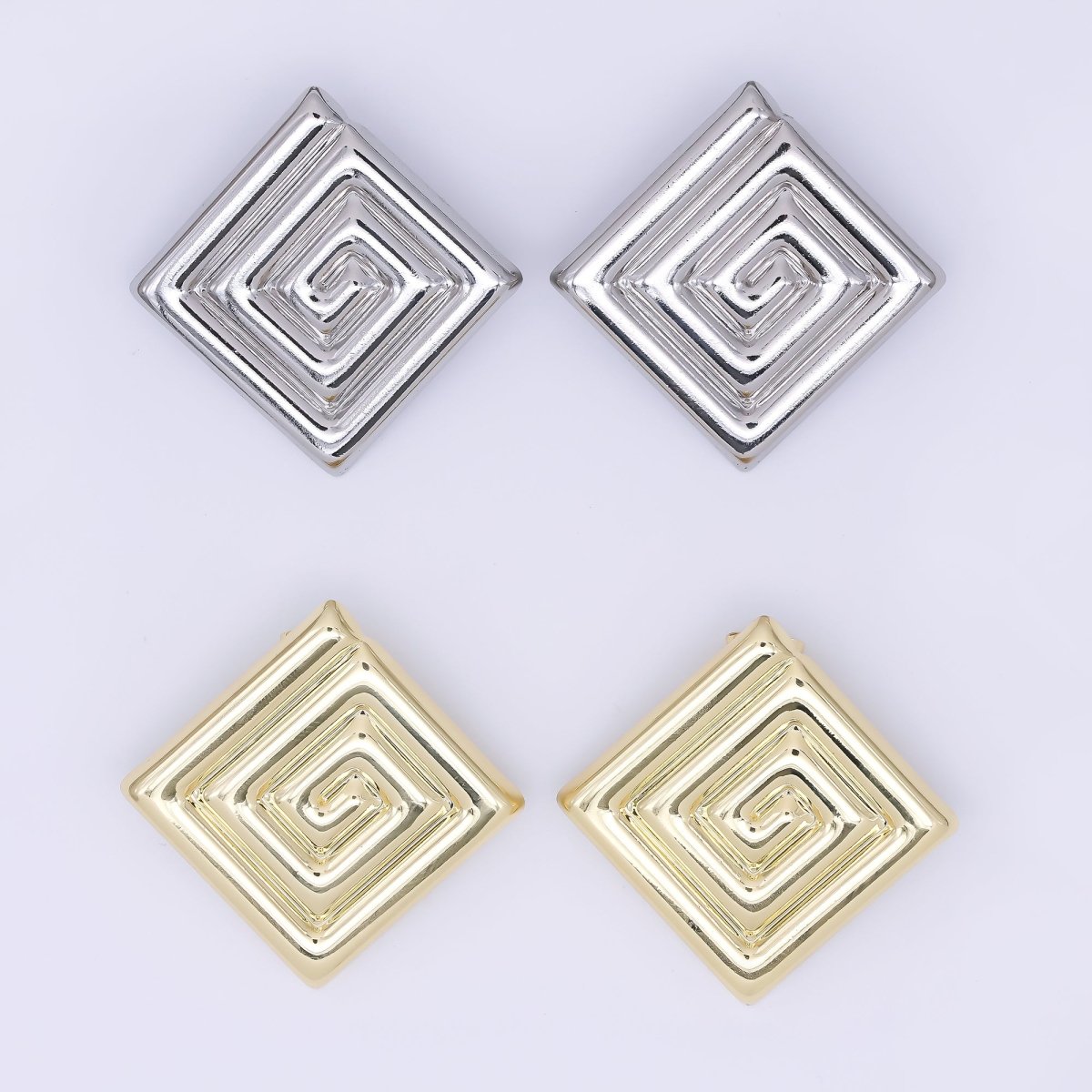 24K Gold Filled 30mm Maze Rhombus Statement Studs Earrings in Gold &amp; Silver | AJ085 AJ086