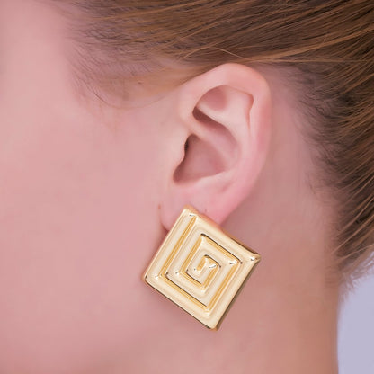 24K Gold Filled 30mm Maze Rhombus Statement Studs Earrings in Gold &amp; Silver | AJ085 AJ086
