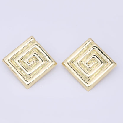 24K Gold Filled 30mm Maze Rhombus Statement Studs Earrings in Gold &amp; Silver | AJ085 AJ086
