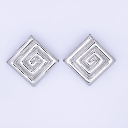 24K Gold Filled 30mm Maze Rhombus Statement Studs Earrings in Gold &amp; Silver | AJ085 AJ086
