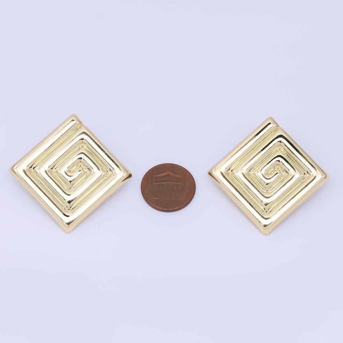 24K Gold Filled 30mm Maze Rhombus Statement Studs Earrings in Gold &amp; Silver | AJ085 AJ086