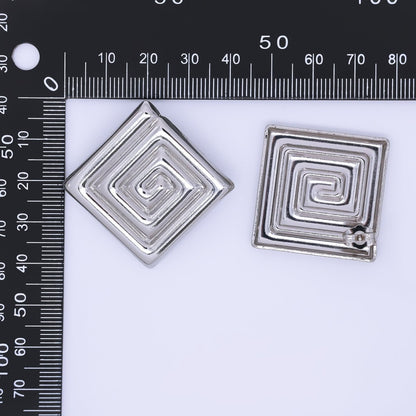24K Gold Filled 30mm Maze Rhombus Statement Studs Earrings in Gold &amp; Silver | AJ085 AJ086