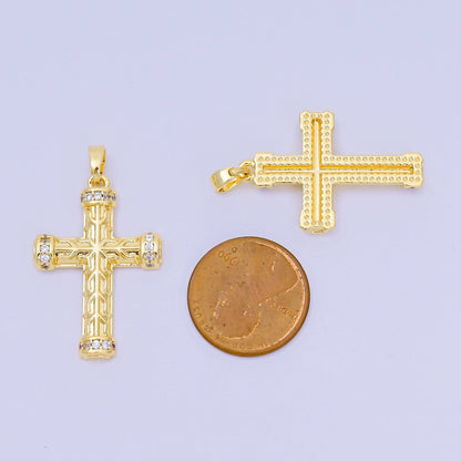 24K Gold Filled 30mm Micro Paved CZ Artisan Geometric Religious Cross Pendant | AA1597