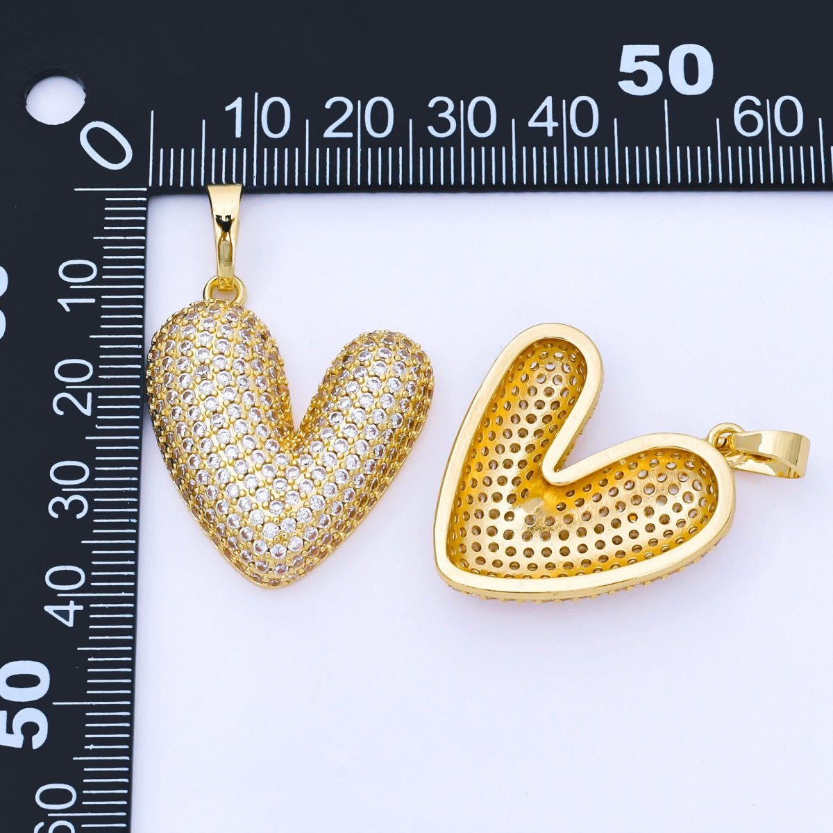 24K Gold Filled 30mm Micro Paved CZ Chubby Heart Pendant | AA1664