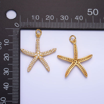 24K Gold Filled 30mm Micro Paved CZ Ocean Starfish Animal Charm | W235