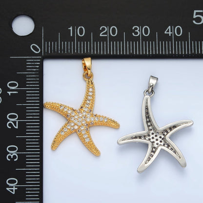 24K Gold Filled 30mm Micro Paved CZ Starfish Pendant in Gold &amp; Silver | AA1391