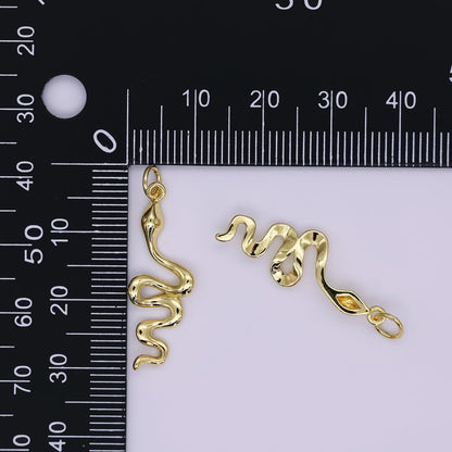 24K Gold Filled 30mm Minimalist Slither Snake Serpent Charm | D732