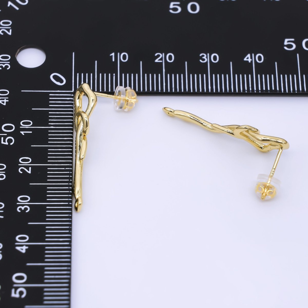 24K Gold Filled 30mm Molten Drip Knot Drop Stud Earrings Findings | Z1278