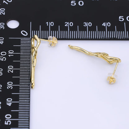 24K Gold Filled 30mm Molten Drip Knot Drop Stud Earrings Findings | Z1278